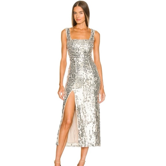 Show Me Your MuMu Dresses & Skirts - Show Me Your Mumu Eden Midi Dress Silver Sequin Size Small